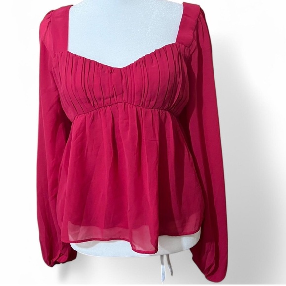 Abercrombie & Fitch Tops - ABERCROMBIE & FITCH Raspberry Pink Chiffon Balloon Sleeved Babydoll Top